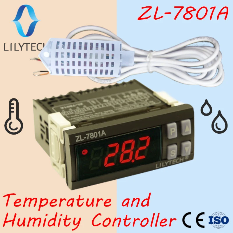 

ZL-7801A, 100-240Vac, Two 16A outputs Temperature Humidity Controller, Thermostat Hygrostat, With timer outputs for egg tray