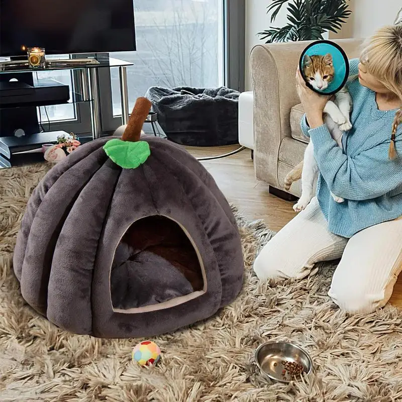 Halloween Pumpkin Cat Nest Autumn And Winter Warm Cat House Closed Cat Kennel Pets Halloween Pets Cave House Cave Bed supply