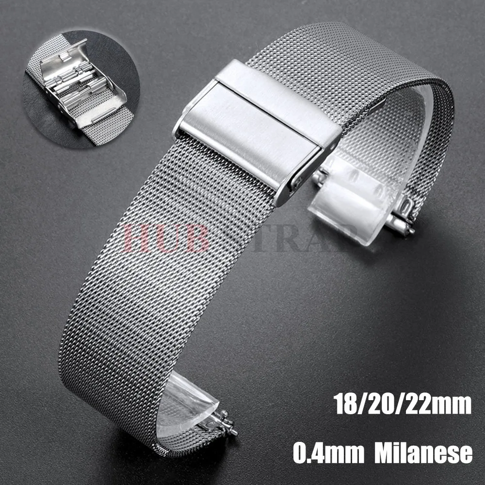 18mm 20mm 22mm Schnellverschluss Mesh Milanese Loop Business Uhrenarmband Edelstahl Metall Faltschließe Handgelenkband Zubehör
