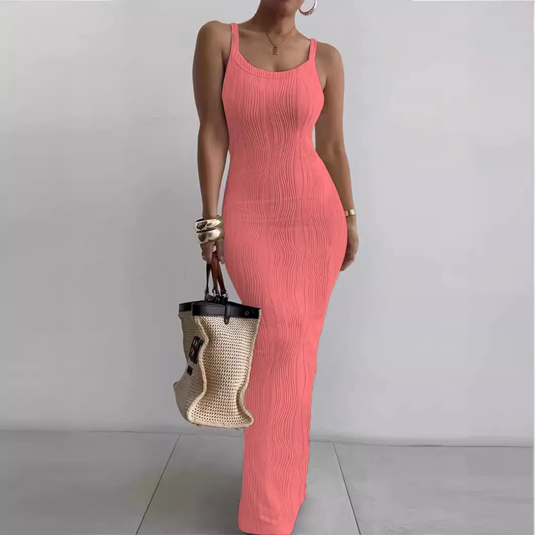 Mandylandy Tight Sexy Bodycon Dress Women Summer Slim Fits High Waist Camis Sleeveless Dress High Waist Skinny Long Dresses