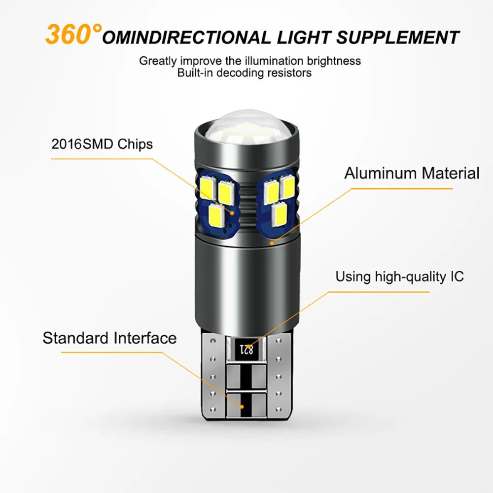 CANBUS T10 W5W LED Bulbs No Error Free Car Interior Dome Map Reading License Plate Lights Auto Accessories 12V
