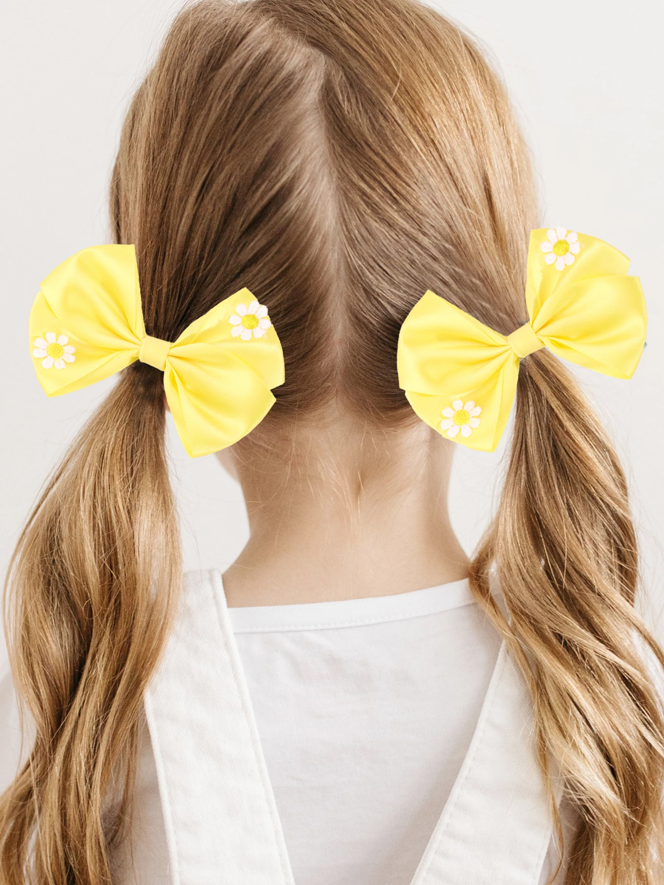 2pc Daisy Pattern Hair Bow Clip for Women Yellow Ribbon Knotted Alligator Hair Clips Women Girls Headwear Hair Accessories