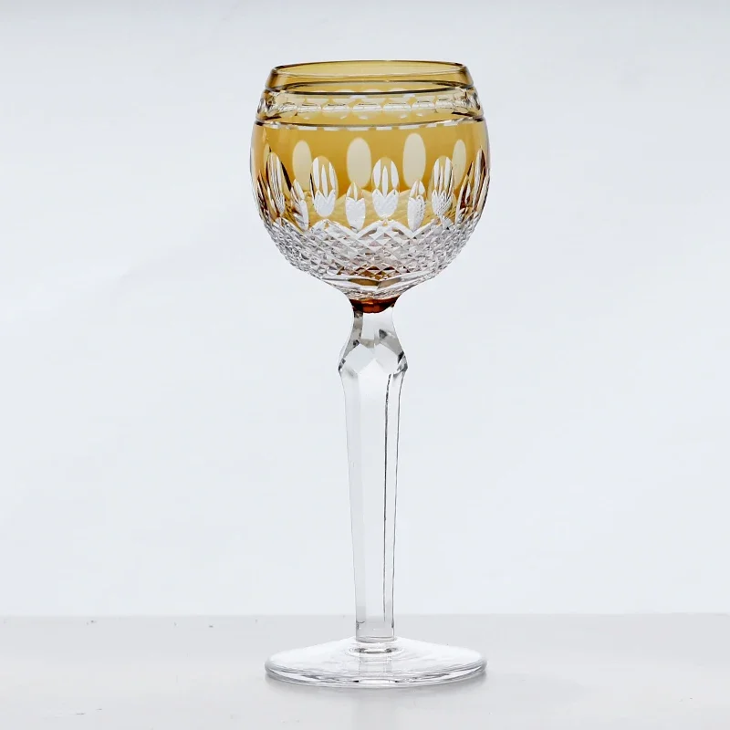 230ml Premium Crystal Wine Glass, Hand Cut Edo Kiriko Style Colored Overlay Goblet, Vintage Pattern Stemmed Drinking Cup