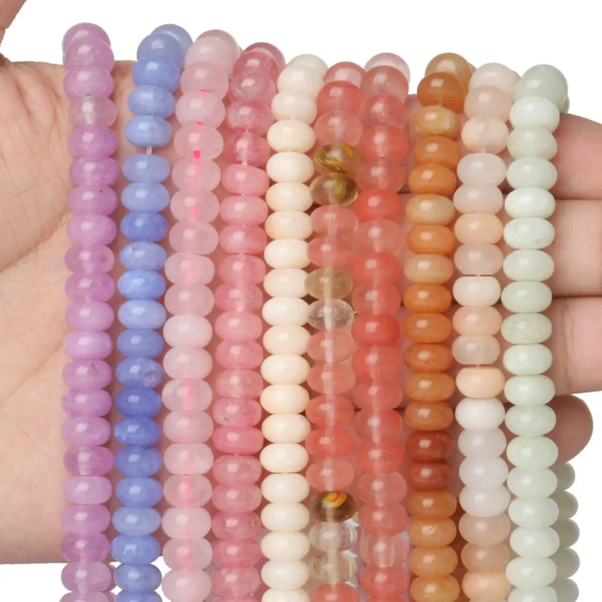 Natural Stone Smooth Rondelle Beads Angelite Jaspers Jades Morganite Beads Drum Gem Loose Spacer Beads For DIY Necklace Earring