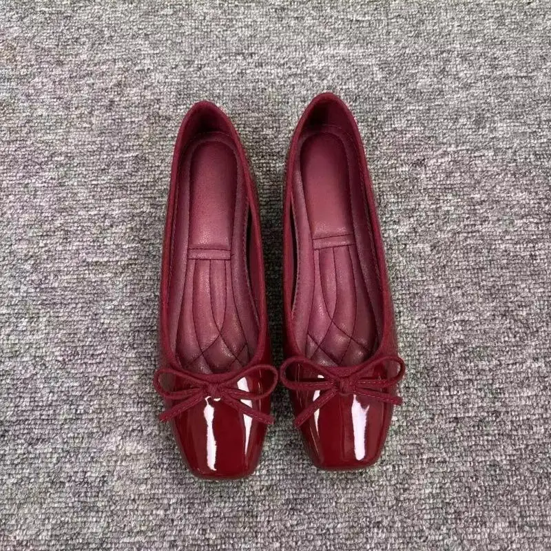 Women Ballet Flats Square Toe Bowknot Slip on Patent-Look Glossy Shoes Ladies Casual Office Everyday Walking Dress Footwear - view 4