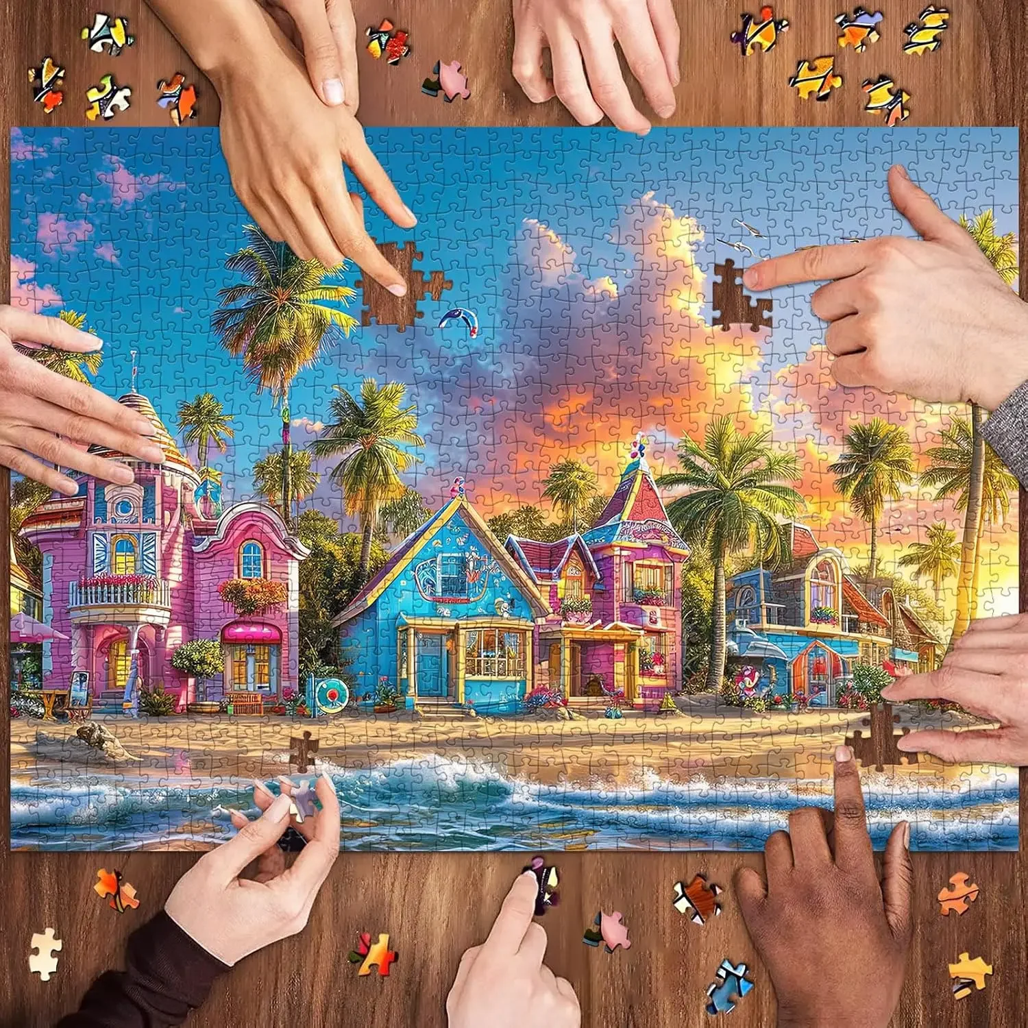 Puzzle en bois pour adultes, plage romantique, 1000/500/300 pièces, pour salle de jeux, chambre à coucher, salon, jeu stimulant