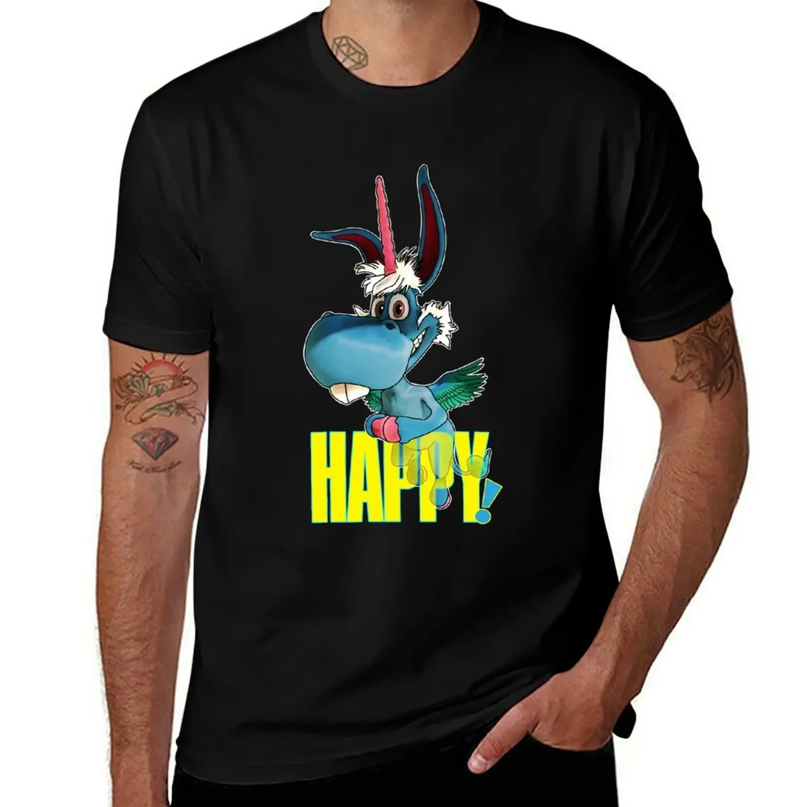 

Blue unicorn is happy T-Shirt oversize t-shirts man blanks heavyweights mens plain t shirts