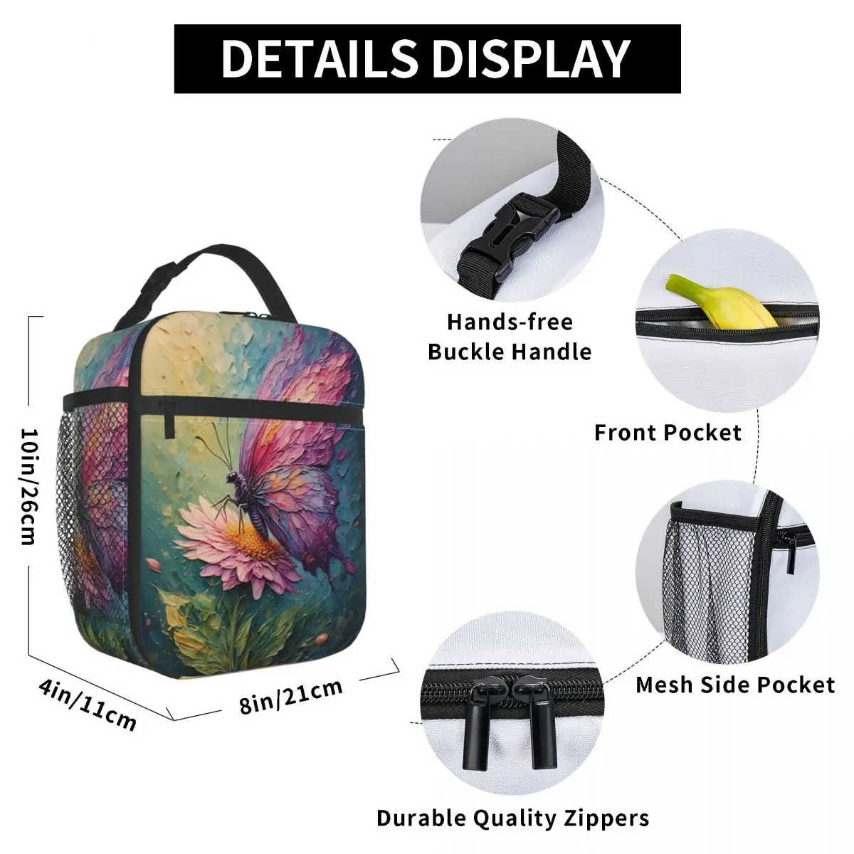 Butterfly Stands On Flowers Oil Insulated Lunch Bag for Kids School Cooler Thermal Food Box Tote Leakproof Lunch Boxes Container