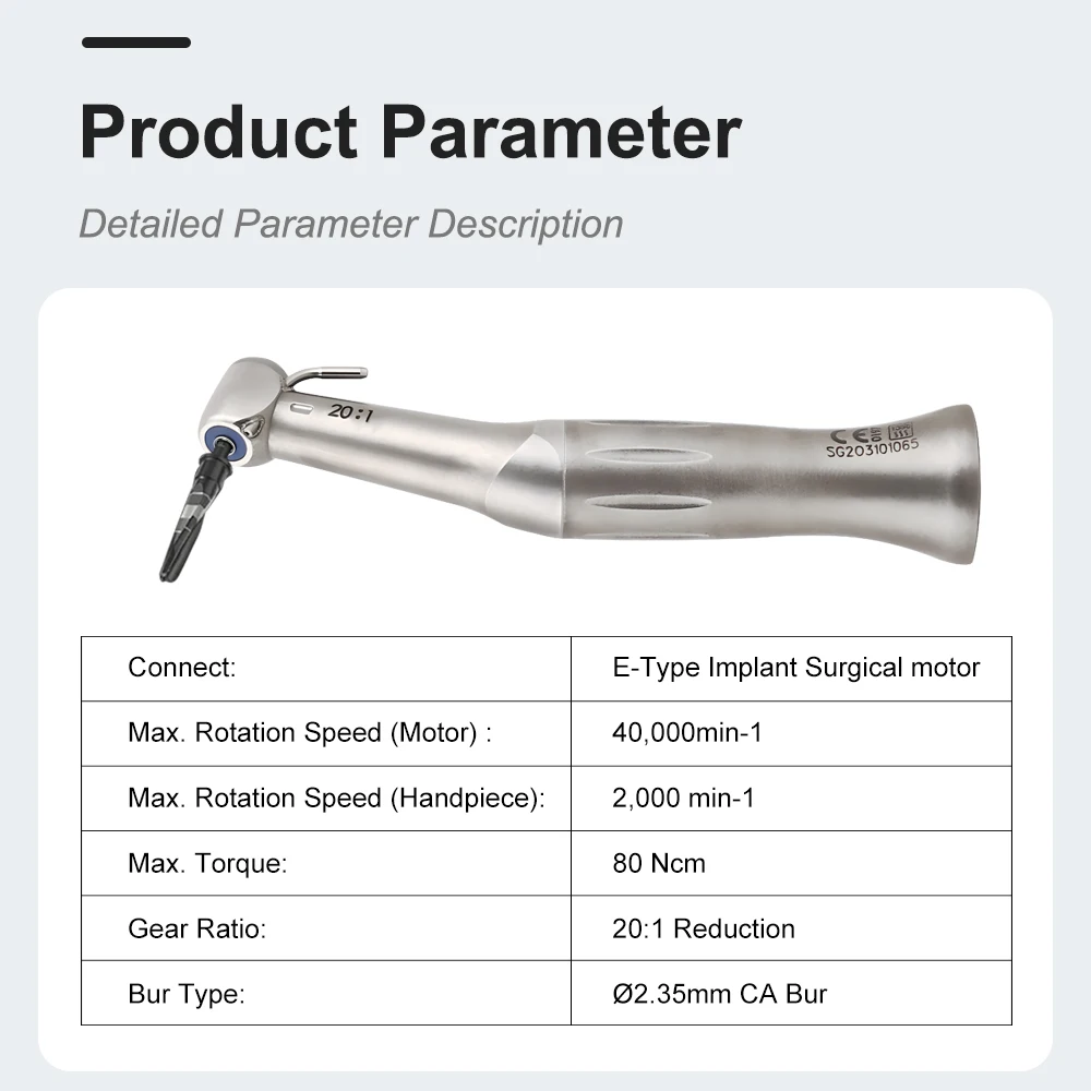 Dental Low Speed Handpiece 20:1 Reduction Implant Surgery Contra Angle Handpiece Push Button Air Turbine Dentistry Instrument