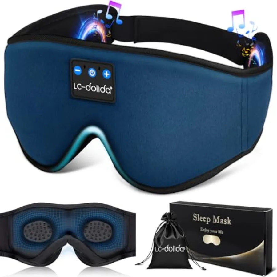 

LC-dolida Sleeping Headphones Eye Mask, Sleep Mask with tooth Headphones 3D Eye Mask Wireless Music Cotton Sleep Cover for Side