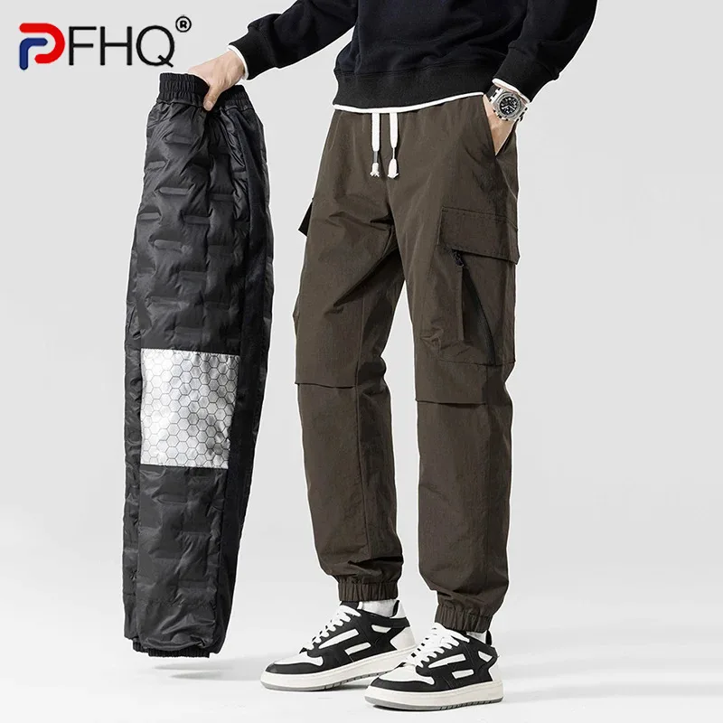 PFHQ Winter Men's Puffer Pants White Duck Down Padded Muti-Pockets Thick Warm Cargo Pants Male Windproof Thermal Trousers