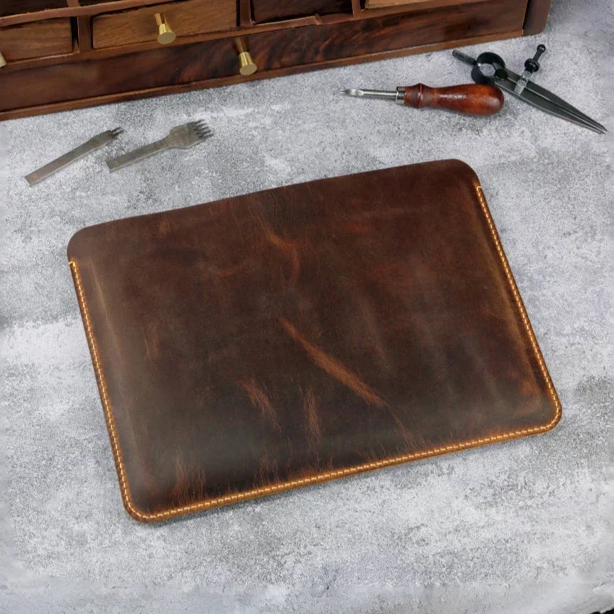 

For 1Macbook Laptop Leather Case Liner Bag Retro Brown Handmade First Layer Cowhide Crazy Horse Leather MACX05S