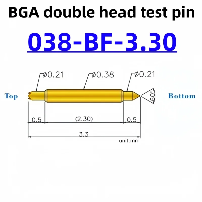 

100pcs Double-ended Test Needle Test Probe BGA Semiconductor Probe 038-BF-3.30 Two-ended Telescopic Spring Test Pin 3.3 Pogo Pin