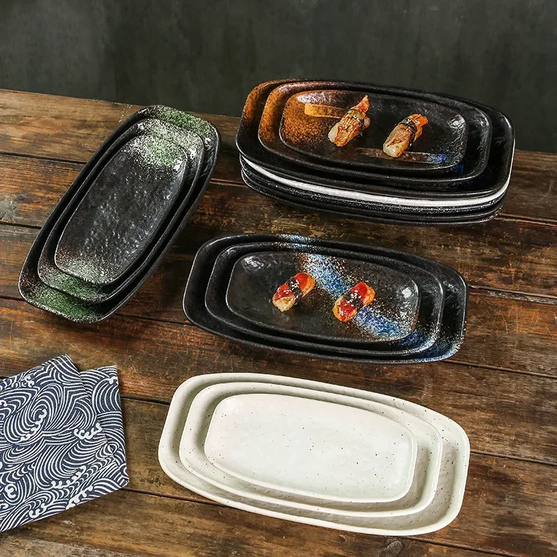 

Ceramic sushi plate, barbecue fish plate, Japanese-style rectangular large flat , commercial hotel tableware