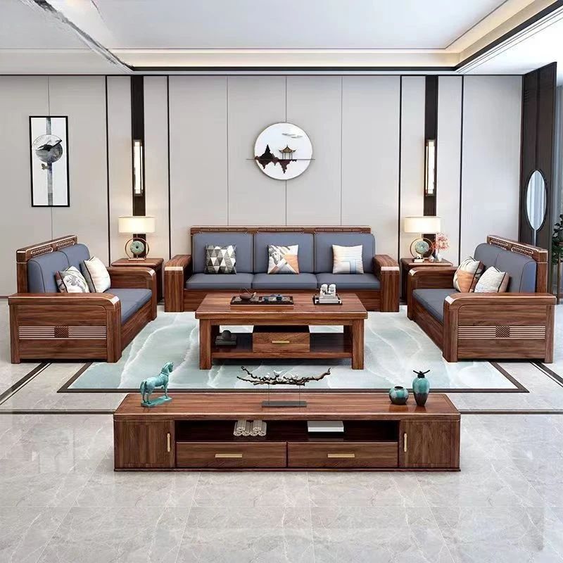 Winter and summer dual-purpose living room removable and washable fabric storage sofa golden silk walnut solid wood sofa combina