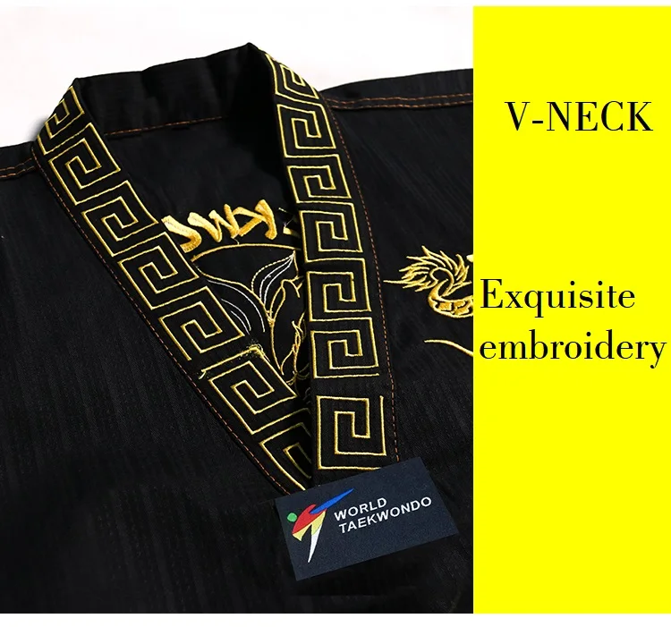High Quality Taekwondo Uniform Black WT Dobok Tae Kwon Do MMA Martial Arts Karate Suits Embroidered Dragon Pattern