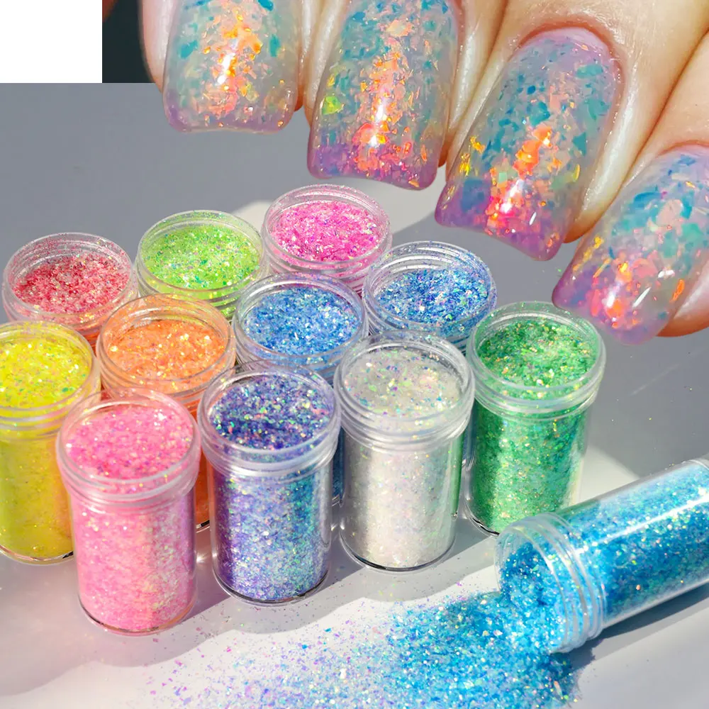 

1 Bottle Iridescent Bulk Glitter Nail Flake Sequins Laser Holographic Irregular Paillette Powder Gel Polish Nail Art Decorations