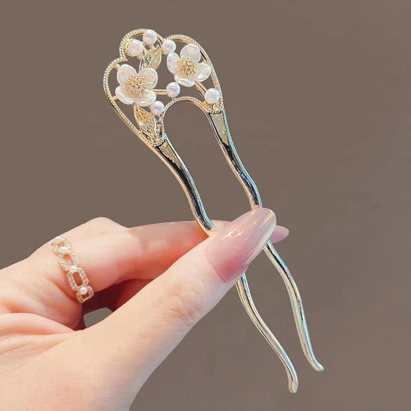 دبوس شعر على شكل حرف U على شكل زهرة اللؤلؤ الجنية الفائقة دبوس شعر معدني عالي الجودة دبوس شعر على الطراز الصيني الجديد دبوس شعر على الطراز العتيق لتزيين الشعر #1