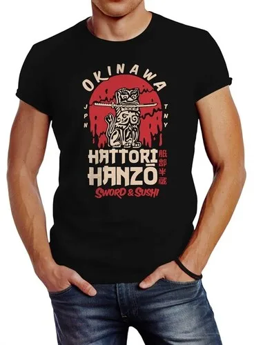 Camiseta Herren Hattori Hanzo Sword and Sushi Okinawa Japan Schriftzeichen