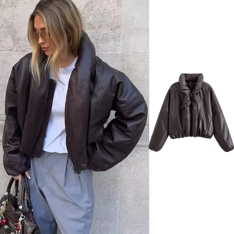 

Женская зимняя куртка-парка, новинка 2025 года, женская модная парка с длинным рукавом на молнии, женские водонепроницаемые кожаные куртки для отдыха