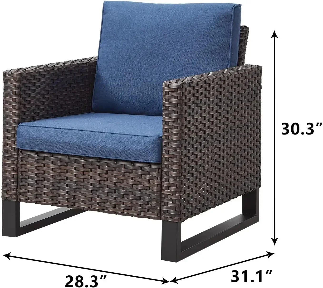 Patio Furniture Chairs Outdoor Chair -,PE Rattan Patio Seating with Cushions for Deck Porch Balcony Backyard Garden(Brown/Blue)