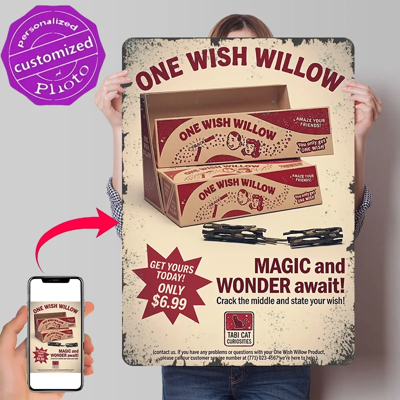 Obsession Modern One Wish Willow Ad Poster mural en métal texturé 3D personnalisé, Plaques décoratives vintage en étain pour la décoration intérieure