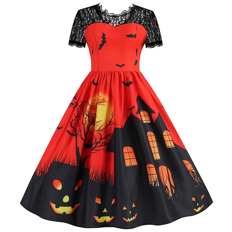 Vestido feminino de renda manga curta, baile de baile, festa de Halloween, elegante, vintage