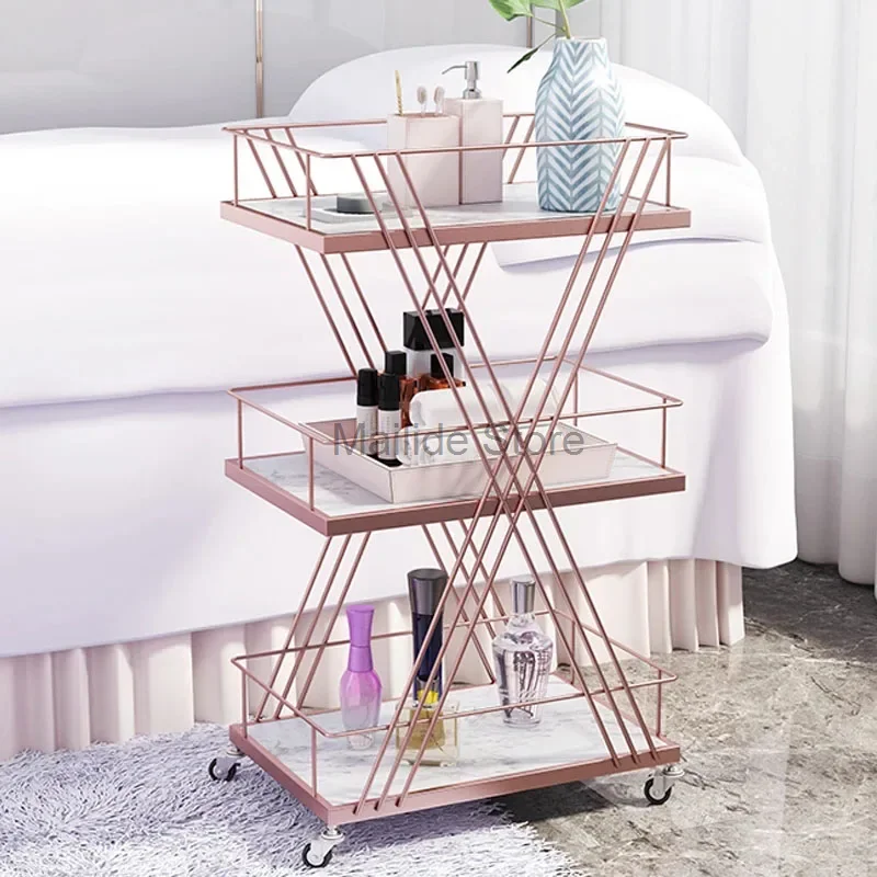 Iron Art Salon Trolleys Light Luxury Golden Rack Modern Salon Furniture Beauty Salon Trolley with Wheels Home Multi-layer Rack