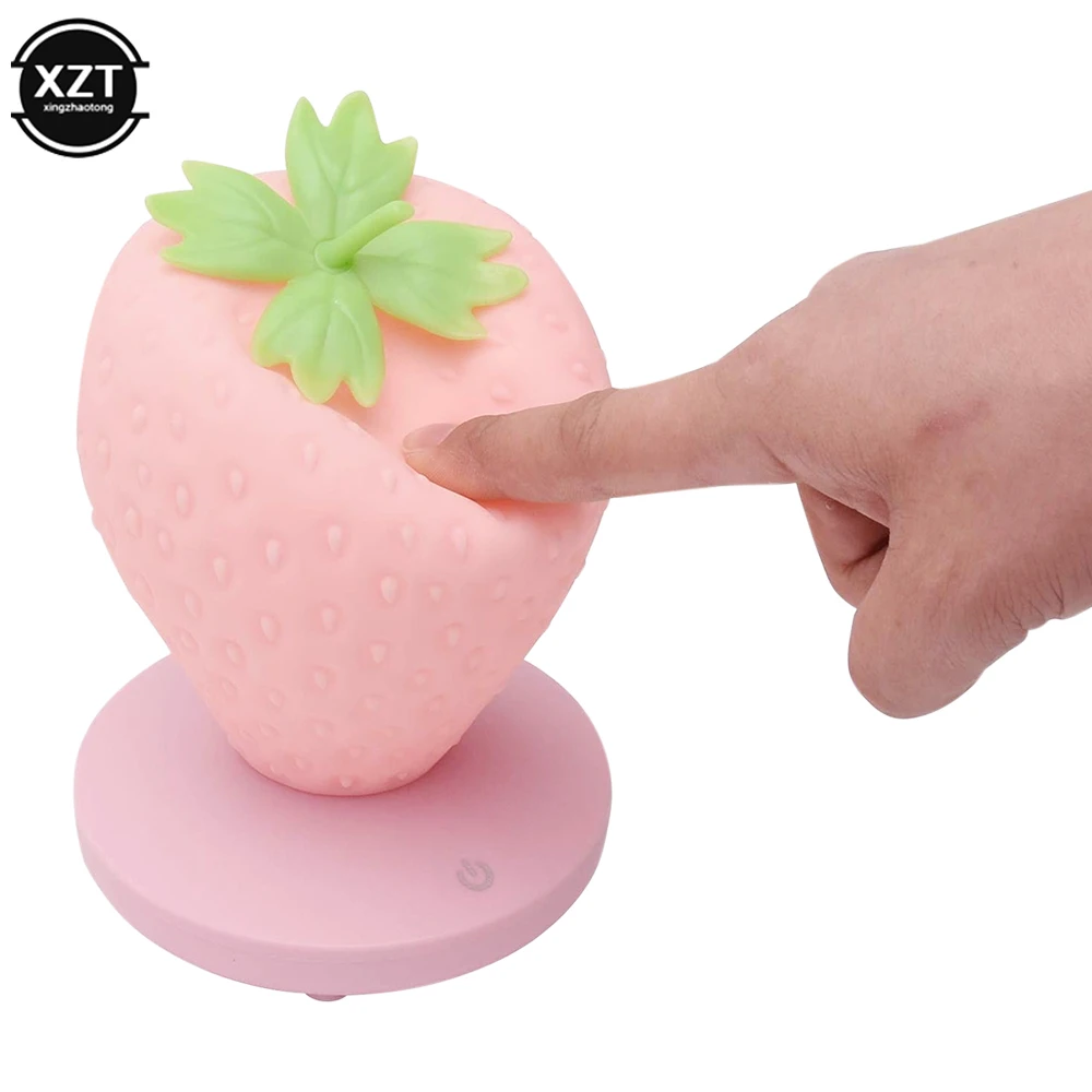 LED Strawberry Lamp for Bedroom, Silicone Touch-Sensor, USB recarregável, regulável, idílico, Bedside Night Light for House Decoration