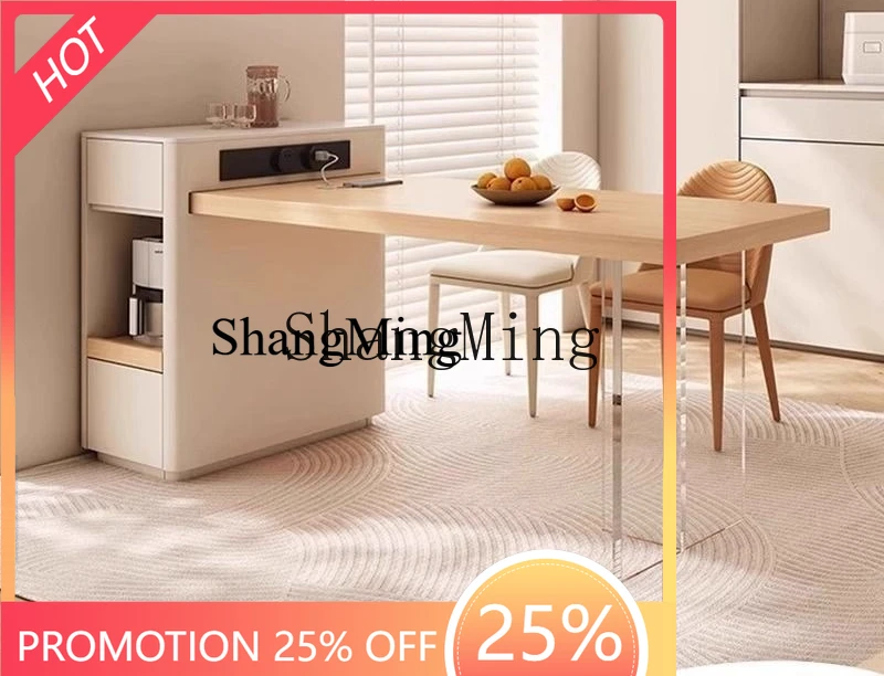 

CL slab telescopic suspended island dining table integrated simple solid wood small apartment dining table