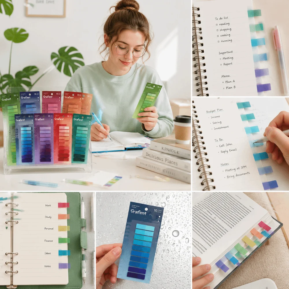 6pcs Transparent Index Memo Pads Bookmark Ruler Self-Adhesive Stickers Morandi Color PET Index Stickers School Stationery