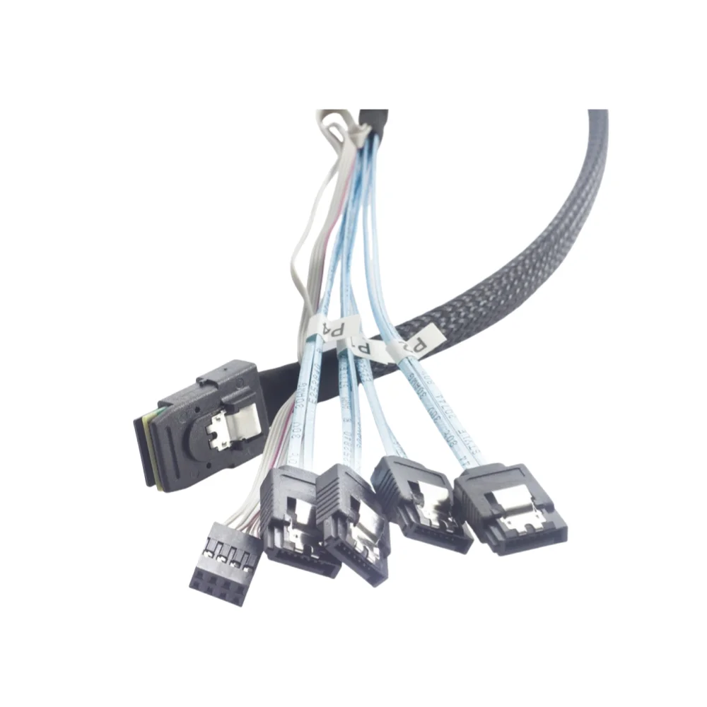 Mini Sas SFF-8087 To 4 SATA with Sideband Side Load Power Server Storage Cable-High Voltage Resistance 300V DC
