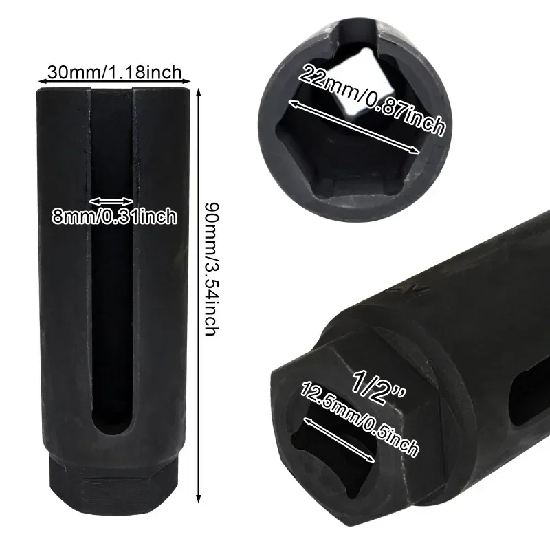 22mm Black Narrow Mouth Lambda Sensor Removal Socket Kit CR-V Steel 1/2 Drive 8mm Slot for Car Tools Oxygen Vacuum