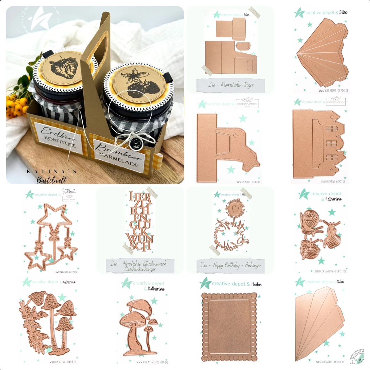 Folding Star Jam Carrier Birthday Colored Ribbon Mushroom Snail Autumn Card Cutting Die for New 2025 Scrapbooking Craft Supplies