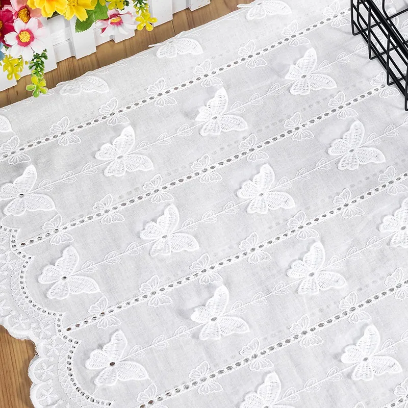New Full Width Cotton Milk Silk Thread 3D Butterfly Embroidery Fabric for Clothing Home Tablecloth