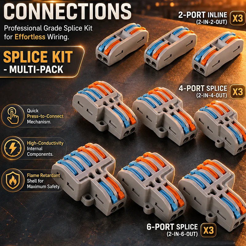 9pcs Compact Splicing Wire Connectors Assortment Pack Lever Connector Kit, Quick Wiring Connector for AWG 28-12