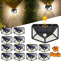 4/6/8/12Pcs Solar Wall Light with Motion Sensor 100 LED Type for Outdoor Waterproof IP65 Garden Courtyard Decorative Wall Lights