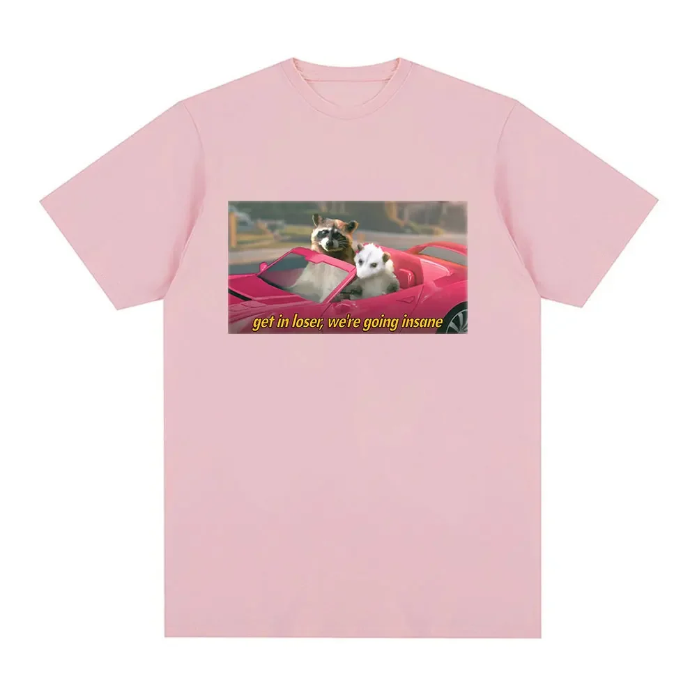 تي شيرت بأكمام قصيرة بنمط ، تي شيرت عصري ، حيوان ممتع والراكون ، نحن مجانين ، ميم