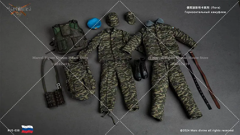 Marsnatural-Rússia Soviética Camuflagem Uniforme de Combate, RUS-038, Jaqueta, Colete, Calças, Conjunto de Roupas, Fit 12 ''Masculino Solider Body, Em Stock, 1:6