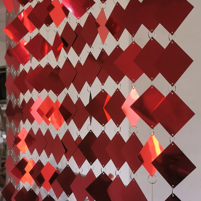 10 strings Red rhombus square sequins hanging string wedding wedding background holiday New Year festive stage decoration
