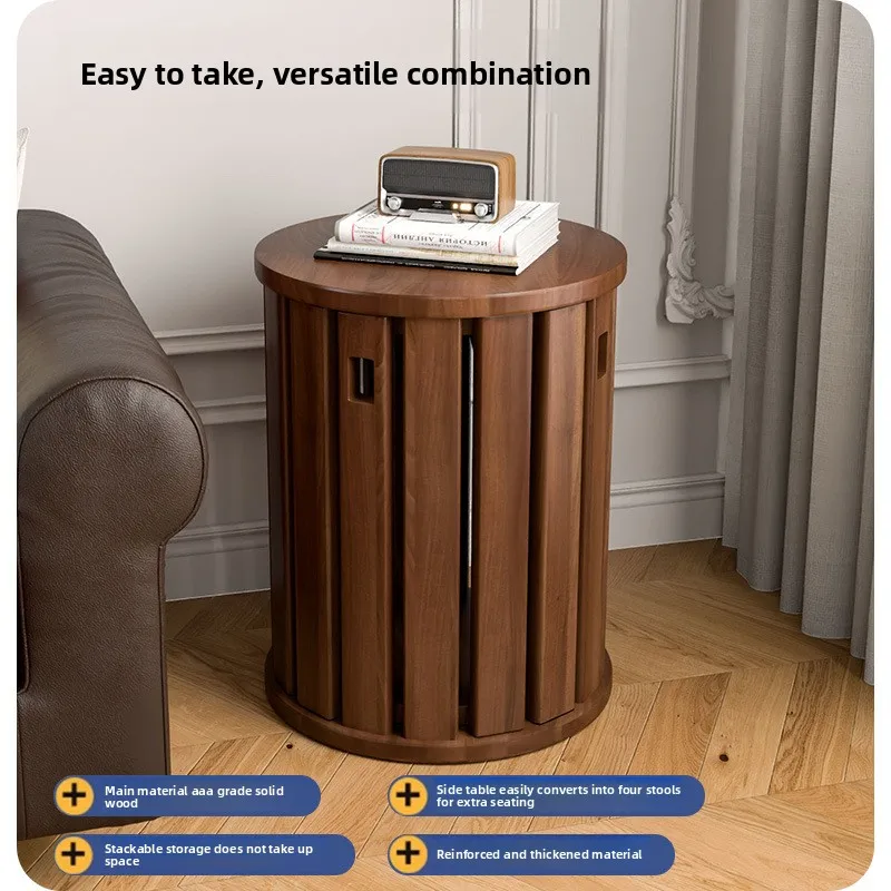 New Chinese Style Solid Wood Stackable Round Stool Home Log Dining Stool For Dining Table Coffee Table Dual Use Space Saving