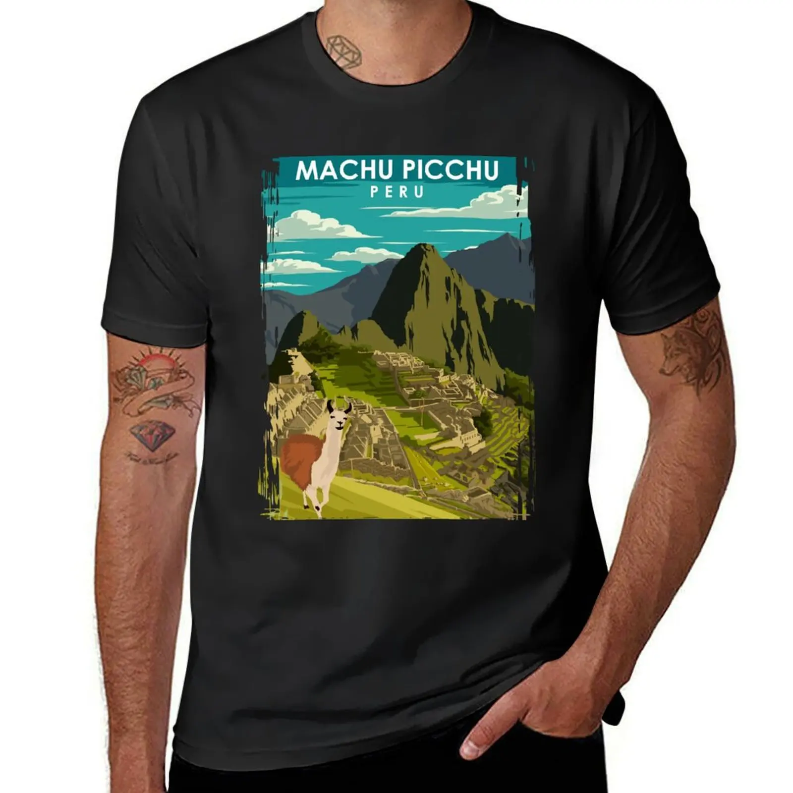 Machu Picchu Peru Vintage Minimal Retro Incan Travel Poster T-Shirt blacks korean fashion summer top kawaii clothes mens t shirt