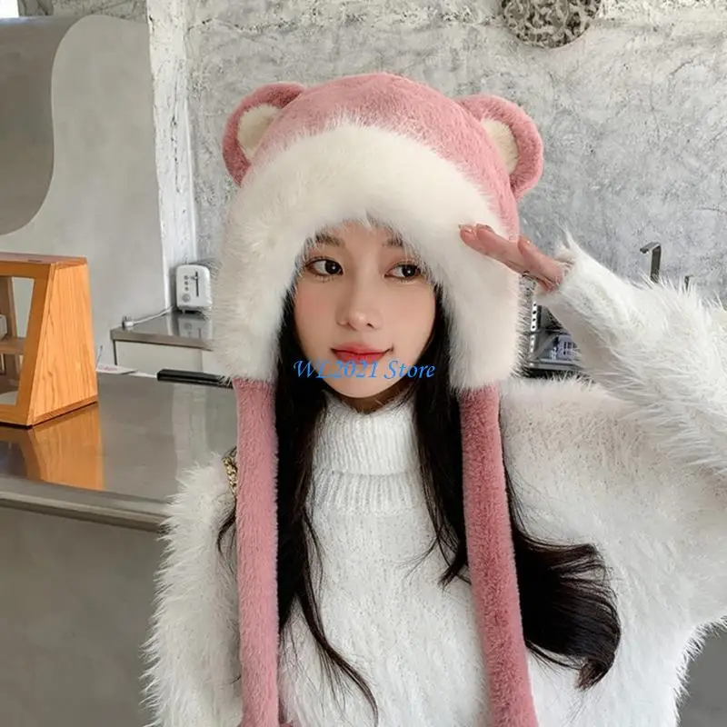 G5GC – bonnet chaud des oreilles pour femmes, chapeau en forme d'ours en peluche pour adolescents, garde chaud
