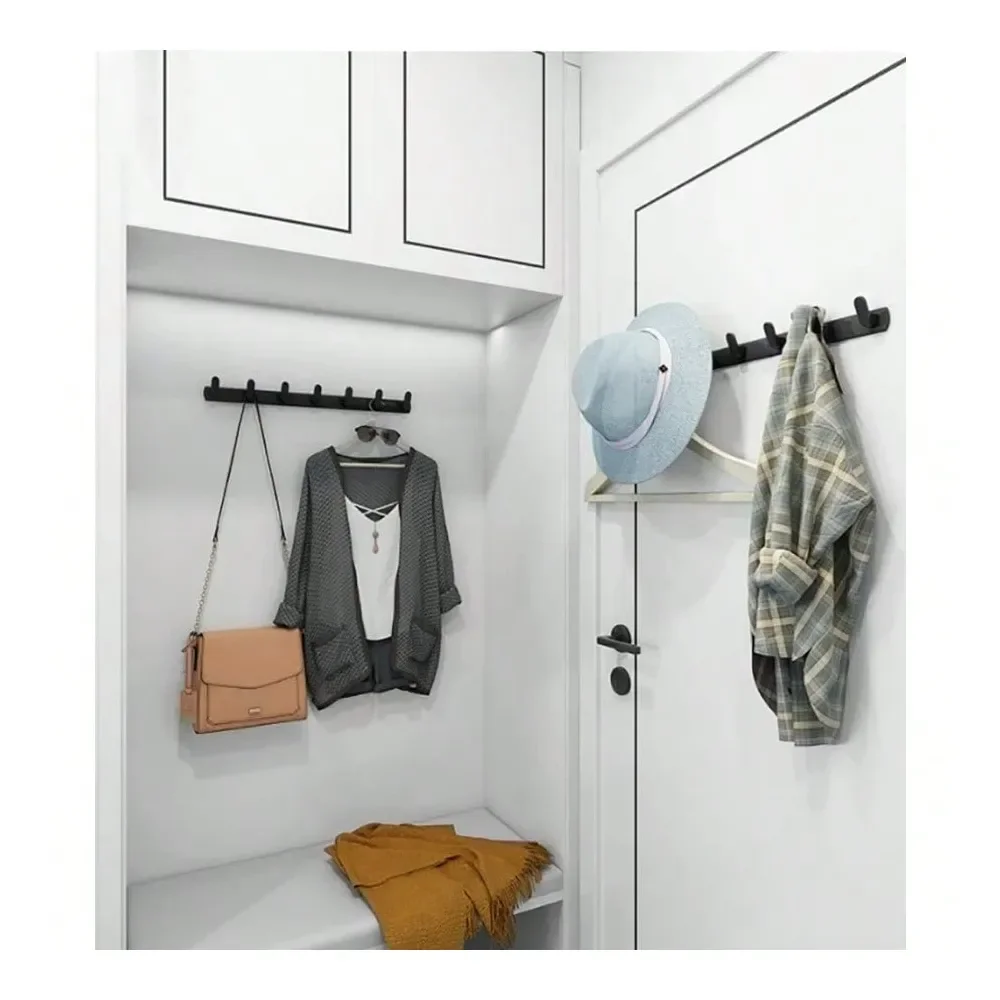 Wall Mounted Coat Racks With 5 Hooks Hanging Holder Towel Rack 17.7 X1.3 Modern Black Hanging For Clothes Entryway Bathroom 5 H