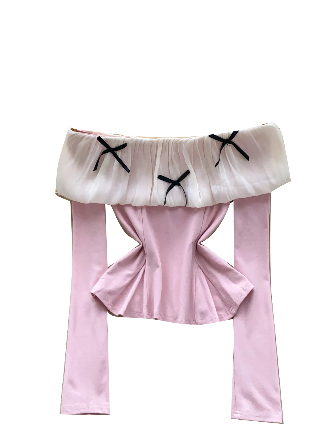 oulder Bows Color Blo Long Sve T-Shirt Damen Slim Fit Pure Desire Top Korean Sle Commute Faion Atmungsaktive Haut-F...