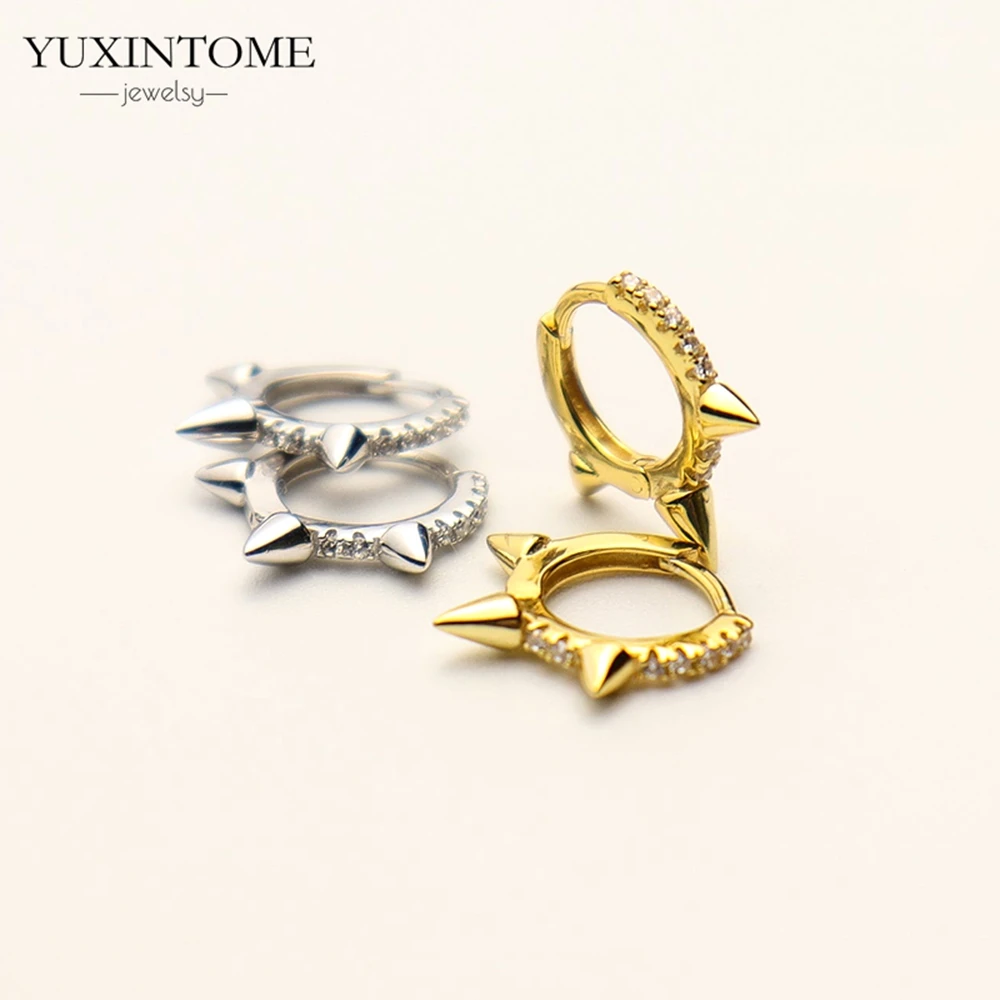 

Personality Spiked Pointed Metal Rivet Earrings 925 Sterling Silver Needle Hoop Earrings for women Rock Punk Fashion Jewelry
