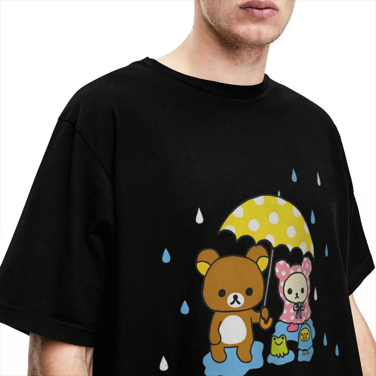 Brown Bear Rilakkuma And Korilakkuma T Shirt for Men Cotton Novelty T-Shirts Round Collar Cute Tee Shirt Short Sleeve Tops Party