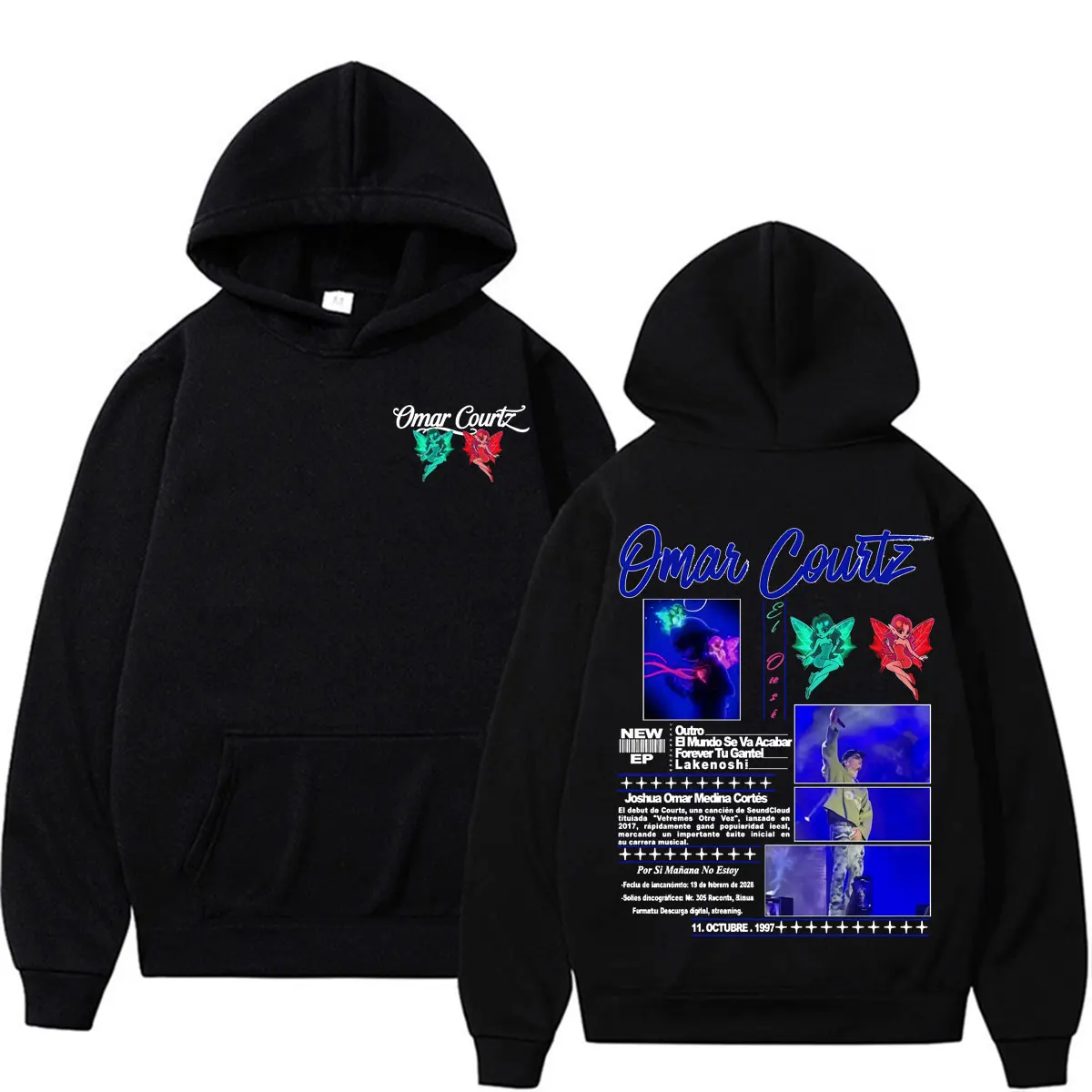 Omar Courtz Por Si Manana No Estoy Tour Merch Hoodies Herren Damen Mode Ästhetik Hip Hop Sweatshirts Lässiger Gemütlicher Fleece-Hoodie – Detail 2