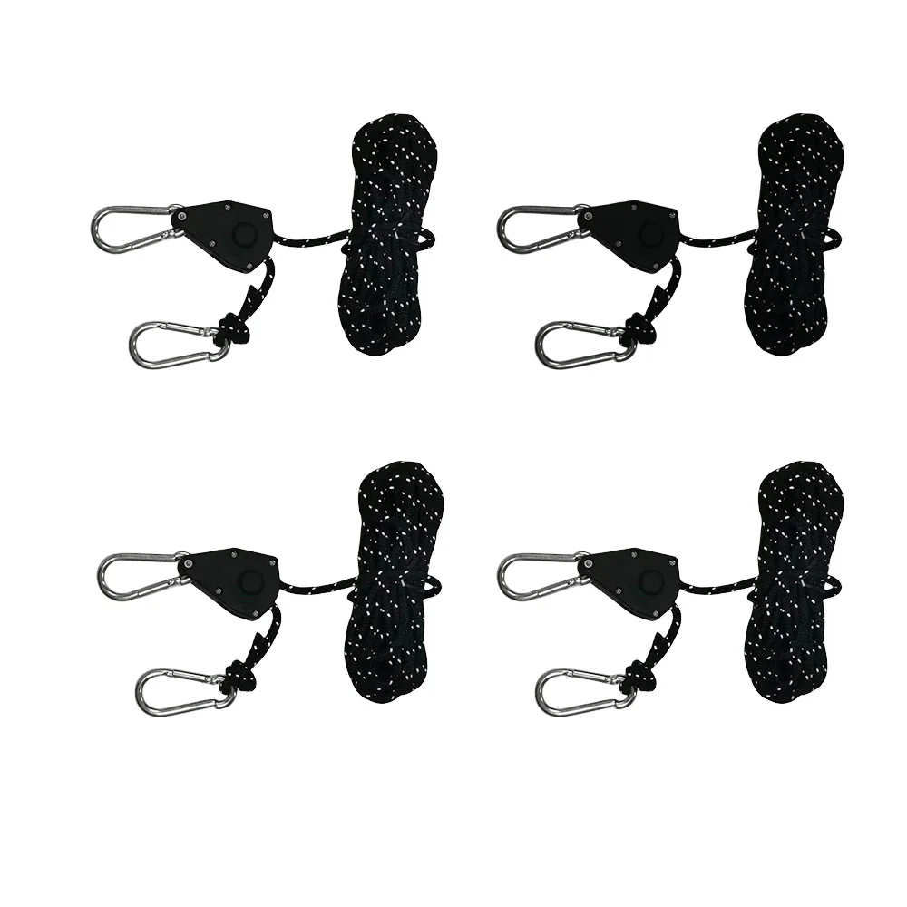 4mm 4m Reflect Light Pulley Rope Lifting Tent  Clip Carabiner Canoe Bow Stern Rope Camping Tent Tensioner Adjustable Tent Rope