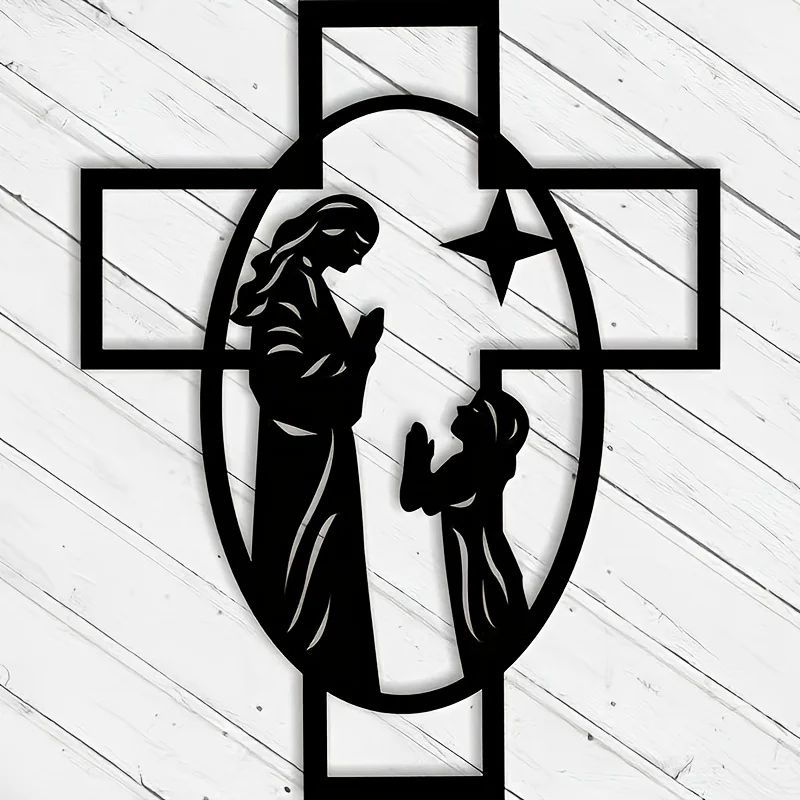 CIFBUY Jesus Metal Wall Decor Minimalist Black Iron Art Cross Heavy Duty Home Church Christian Gift